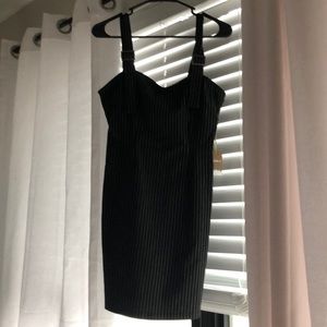 Buckle strap striped dress